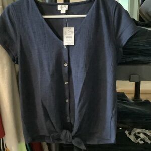 J. Crew‎ Navy Button-Down Shirt with Tie Front